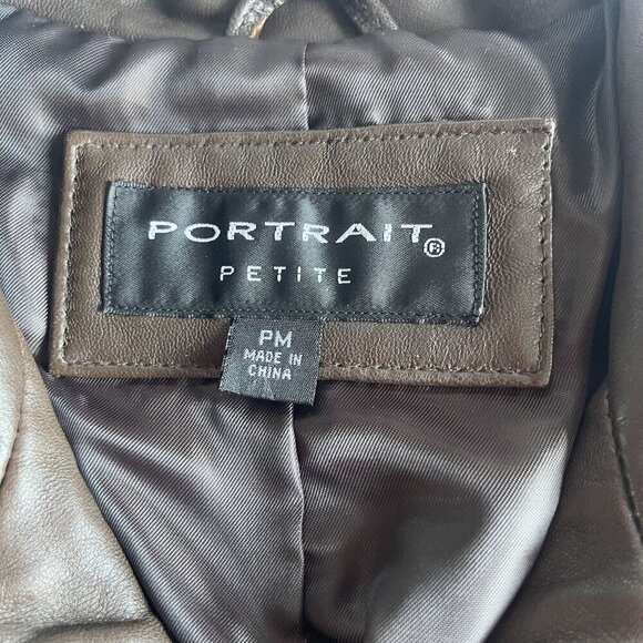 Portrait Petite Medium Brown Leather Jacket Zip Front Lined Pockets NEW Office - Picture 3 of 11